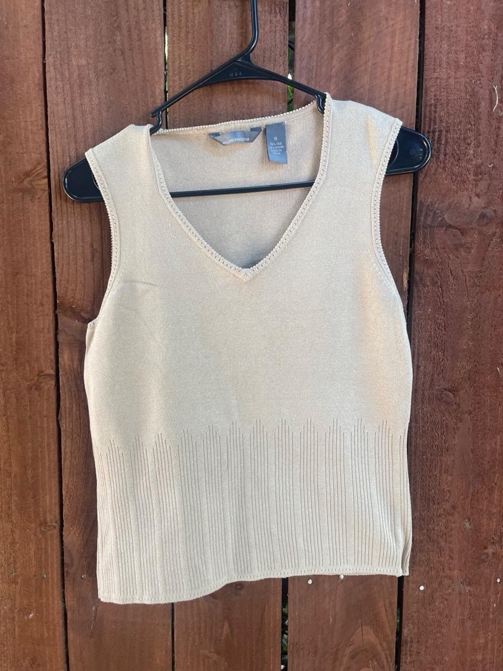 Hillard & Hanson Tan Silk & Nylon Knit Tank Capsule Wardrobe Top Sz S